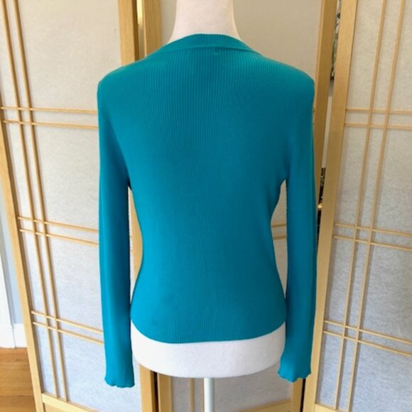 Cache Aqua/ Teal Sequin Zip-Front Sweater – Size M - Picture 4 of 5